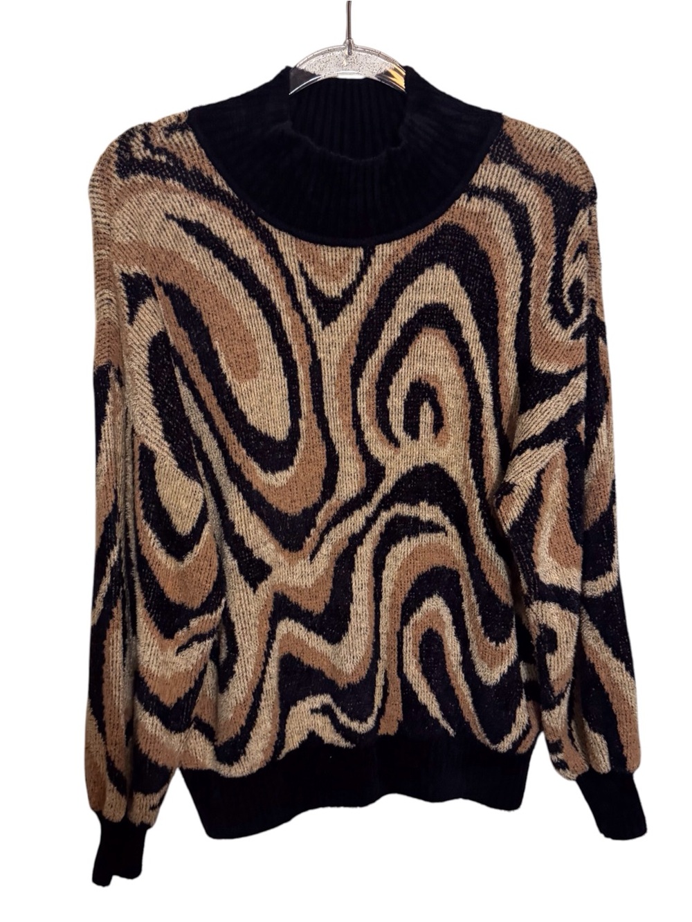 St. John Small Mock Neck Swirl Pullover Sweater Geometric Long Sleeve Designer